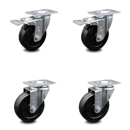 Service Caster 4 Inch Soft Rubber Wheel Swivel Top Plate Caster Total Lock Brakes SCC, 2PK SCC-TTL20S414-SRS-2-S-2